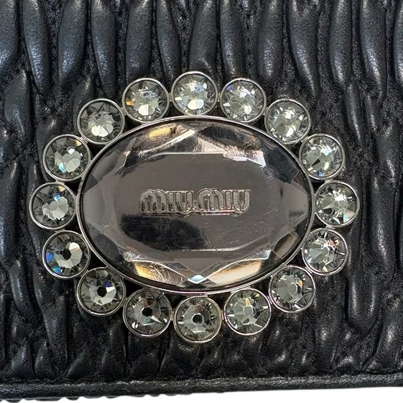 Miu Miu Black Matelassé Crystal Wallet 💎 Limited Edition w/ ID Holder - Picture 5 of 16